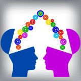 graphic of two heads sharing ideas
