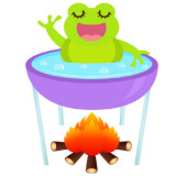 cartoon of a frog being slowly boiled