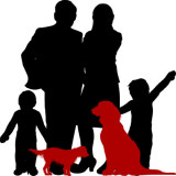 silhouette illustration of a couple and two children