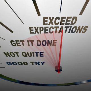 graphic of dial with the words "exceed expectations"