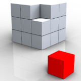 image of red piece of a large white cube