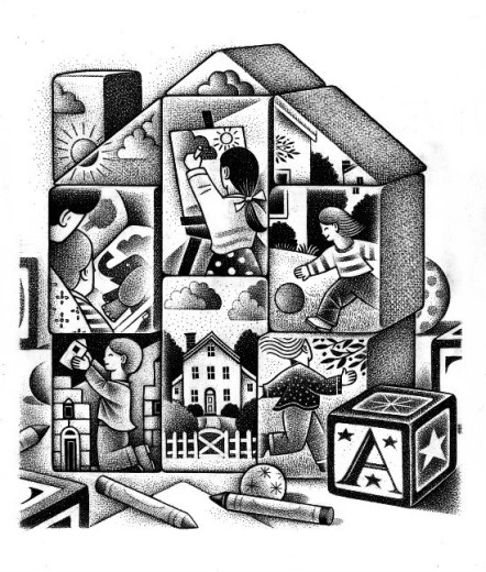 illustration by Paul Hoffman for article on community child care facilities