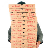 delivery of large stack of pizzas