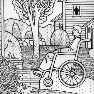 Man in wheelchair; illustration by Paul Hoffman for PlannersWeb