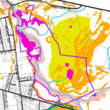 GIS map used to evaluate zoning changes in a small town.