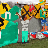 Recycled road signs used in gateway art project in Meadville, Pennsylvania