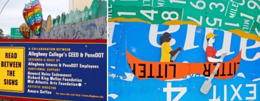 View of Read Between the Signs art project on U.S. Route 322 near Meadville, Pennsylvania