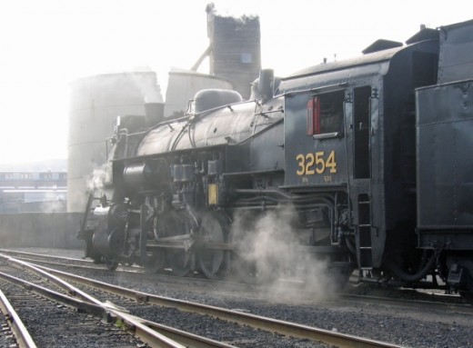 Steam locomotive in action at Steamtown National Historic Park in Scranton, Pennsylvania
