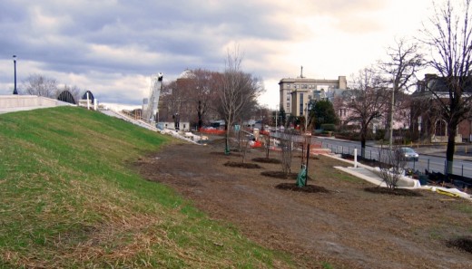Construction along the riverfront embankment in Wilkes-Barre