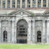 portion of façade of Detroit Michigan's abandoned Central Railroad Station