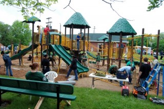 Playscape constructed in a neighborhood park in Flint