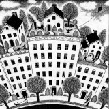 illustration of houses atop apartment buildings, by Paul Hoffman for PlannersWeb