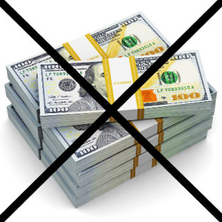 stack of money with X mark through it