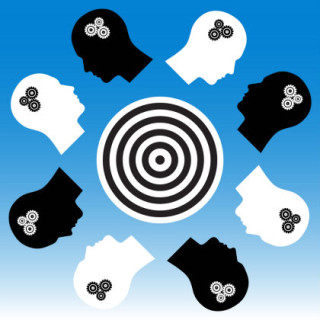 abstract image of thinking heads around a round table