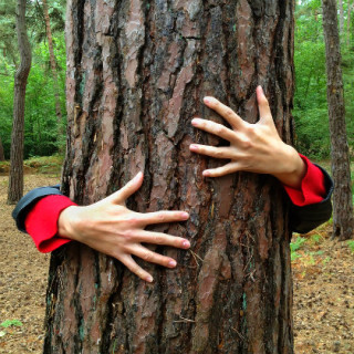 Woman wrapping her arms around a tree