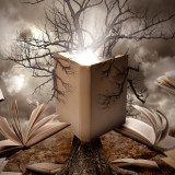 illustration of tree reading a book