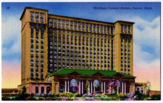 Old postcard of Michigan Central Railroad Station & Tower in Detroit