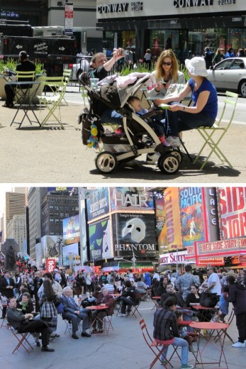 seating on Broadway in midtown Manhattan