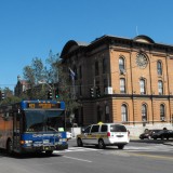Bus in downtown Saratoga Springs, New York