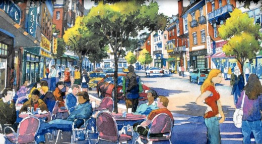 Illustration of the future "Village Street" in Storrs Center.