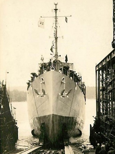 One of the many Navy destroyers launched from Bath during World War II