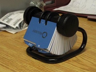 Hales didn't lug her Rolodex to our meeting; so for readers not familiar with an actual Rolodex, here's an example (from Wikipedia).