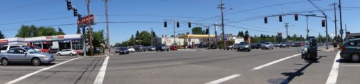 Intersection in a newer, more sprawling part of Portland