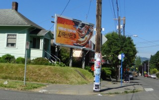 Billboard in a residential neighborhood.