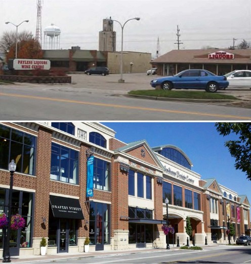 Before and after photos of the Carmel Design Center. It houses 45 design-related businesses.