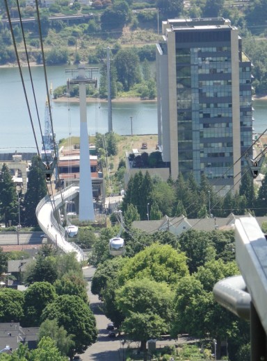 View of OHSU's Center for Health & Healing in the South Waterfront District along the Willamette River.