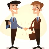 Cartoon of two smiling men shaking hands