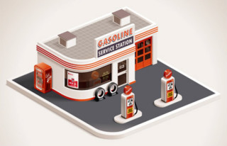 illustration of an old-style gas station