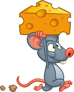 mouse walking away with big piece of cheese