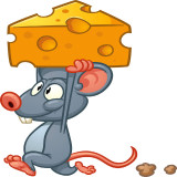 mouse walking away with piece of cheese