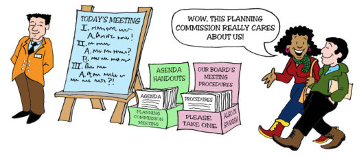Illustration by Marc Hughes for PlannersWeb - have agenda and handouts available before the meeting.